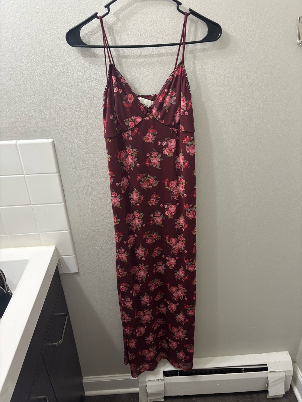 Hippie Rose Maroon Slip Dress with Pink Floral Print